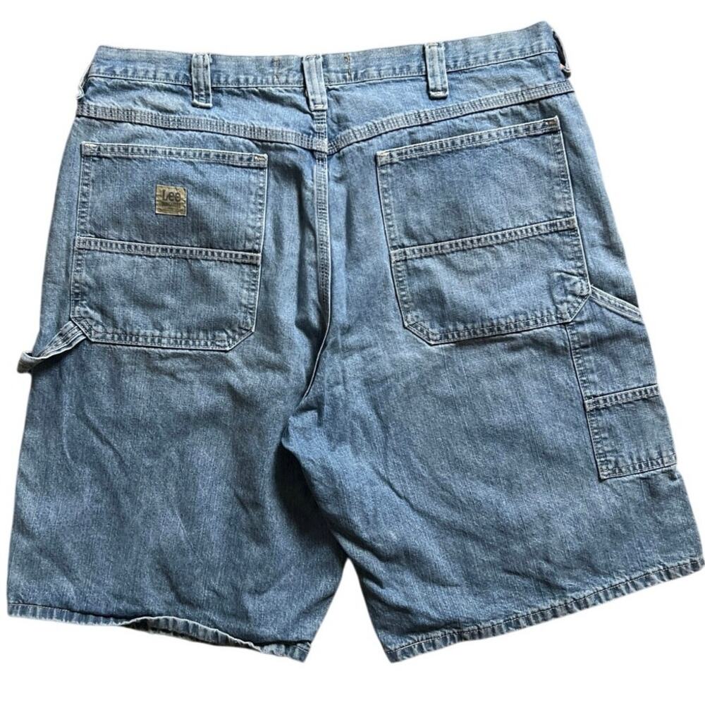 Y2K Lee Jean Shorts Men Size 42 Blue Carpenter Work Wear 10" Inseam Medium Wash